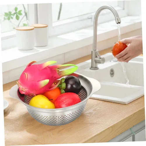 Vista 2 de Stainless Steel Vegetable Strainer Multi Purpose Colander for Cooking Washing Rice Fruits Capacity Design Kitchen Tool for Effortless Food
