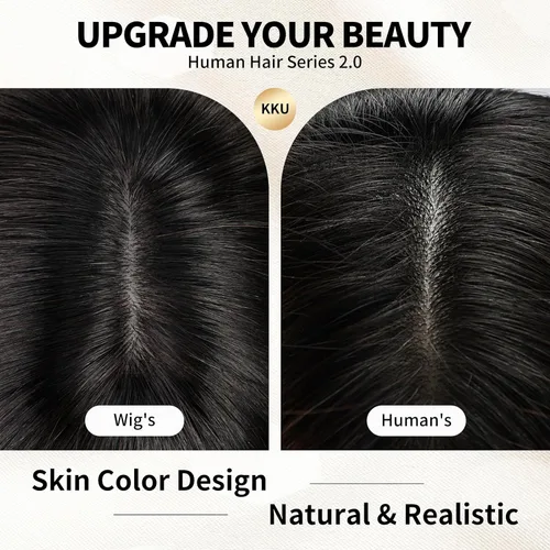 Vista 4 de KKU Pelucas de cabello humano de 16 pulgadas para mujer, peluca de cabello lacio en capas con flequillo, realismo natural, pelucas de cabello real