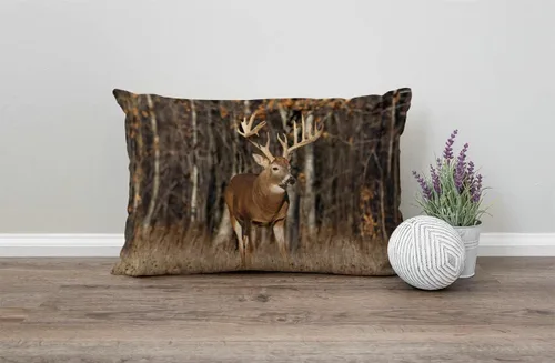 Vista 4 de Solekla - Funda de almohada decorativa de lino y algodón con diseño de ciervos, hierba y bosque, para cintura lumbar, sofá, decoración del hogar