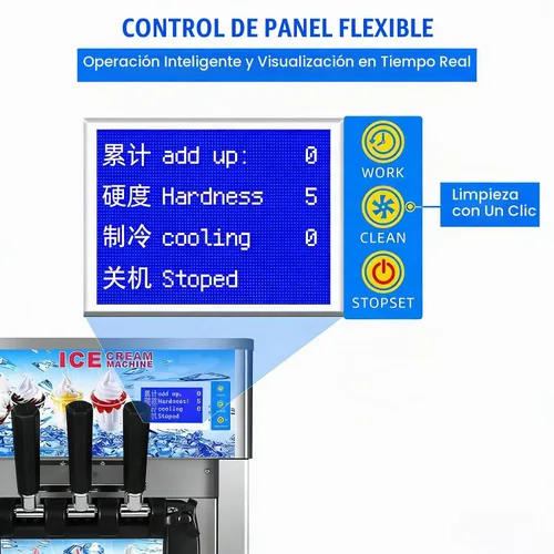 Vista 5 de Máquina de helado de servicio suave, máquina de servir suave de 18L/H, máquina de helado suave de encimera de 1200 W con panel LCD de 3 sabores