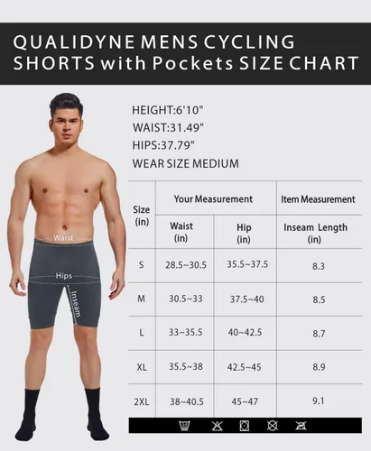 Vista 7 de qualidyne Pantalones cortos de ciclismo para hombre, con acolchado 4D, pantalones cortos de ciclismo para ciclismo en carretera, UPF 50+, bolsillos