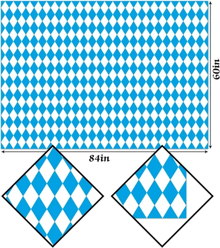 Vista 3 de Hafangry Mantel de Oktoberfest para decoración de fiesta temática del Oktoberfest alemán, mantel rectangular con bandera bávara azul