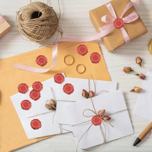 Vista 5 de CRASPIRE 50 calcomanías de sello de cera roja, brújula, autoadhesivas, sello de cera, sobre para invitación de boda, álbum de recortes, bricolaje