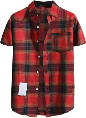 Vista 8 de Camisas de manga corta con botones para hombre, de algodón, a cuadros, ajuste regular, camisas casuales con botones y bolsillo