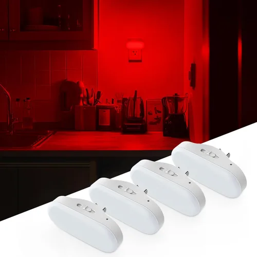 Vista 18 de DORESshop Luz nocturna roja, encendido/apagado automático, brillo ajustable de 0-100 LM, luz nocturna regulable con sensor de luz que se enchufa a
