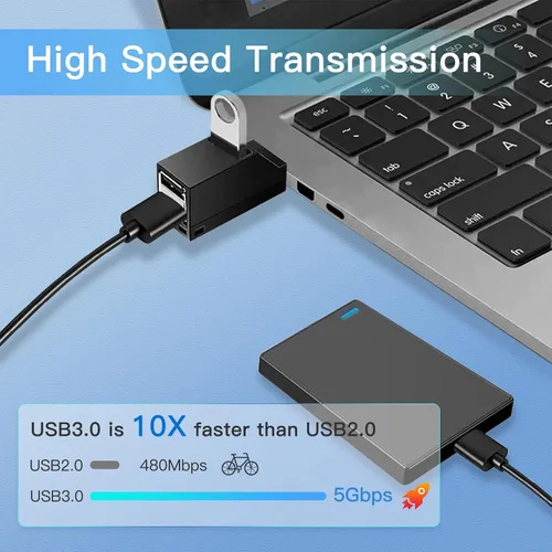 Vista 5 de Hub USB, divisor de alta velocidad USB 3.0 de 3 puertos Plug and Play Bus alimentado para MacBook, Mac Pro/Mini, iMac, Surface Pro, XPS, computadora
