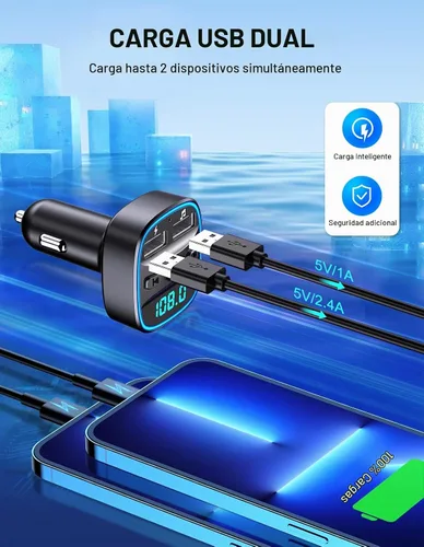 Vista 2 de Comsoon - Transmisor FM Bluetooth para auto, adaptador Bluetooth para auto, para música MP3, transmisión FM o llamadas con manos libres, con dos