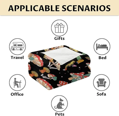 Vista 6 de Manta de hongos para niñas y niños, acogedora, cálida, manta de regazo de 30 x 40 pulgadas para sofá, silla, manta negra novedosa y mullida, regalo