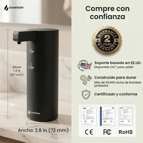 Vista 9 de GentleJet SmoothDrop - Dispensador automático de jabón líquido sin contacto, bomba de precisión antigoteo, recargable USB-C, acero inoxidable 304