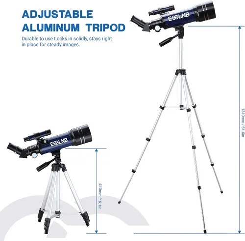 Vista 7 de ESSLNB - Telescopio para adultos, telescopio refractor de apertura de 70 mm (15X-180X) para principiantes de astronomía, telescopio portátil