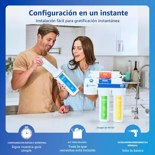 Vista 5 de Sistema de filtro de agua de ósmosis inversa Express Water, reducción de cloro, Certificado NSF Certificado NSF, grifo cromado moderno, detección