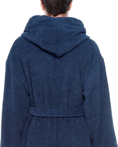 Vista 8 de Arus - Bata de baño clásica de algodón turco con capucha para hombre con opción de longitud larga