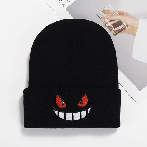 Vista 6 de KKNQRZ Gorro de anime, lindo gorro de punto bordado, holgado, cálido, para otoño, invierno, parejas
