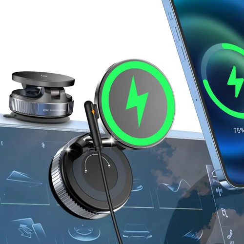 Vista 9 de Soporte magnético para teléfono de coche de carga rápida de 15 W [nueva ventosa elástica al vacío] Cargador inalámbrico ajustable de 360°