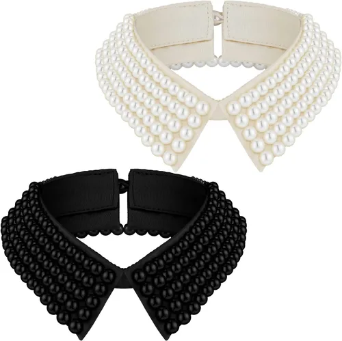 Vista 8 de Collar de perlas de 2 piezas para mujeres y niñas, collar falso desmontable con cuentas de perlas simuladas, collar Dickey