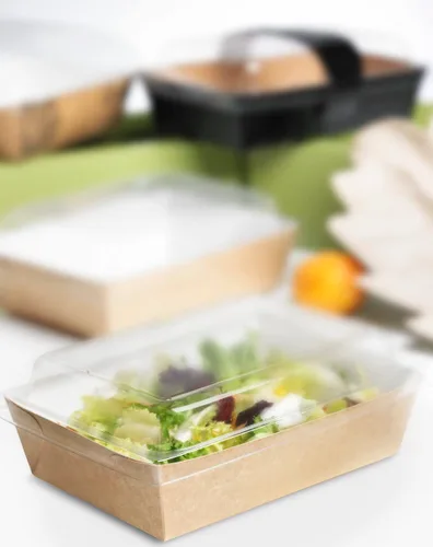 Vista 2 de PacknWood 210 PANEL 851 - Caja de ensalada de papel marrón - Lonchera marrón - Cajas de manualidades marrones con tapas - Caja de papel