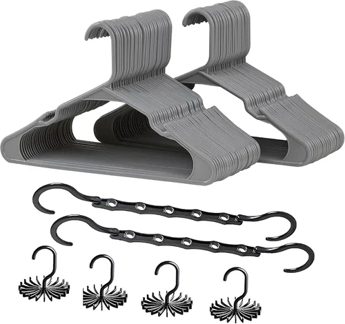 Vista 13 de VECELO - Juego de 25 perchas de plástico, con muescas antideslizantes para hombros para ahorrar espacio en el armario, percha resistente para Beige