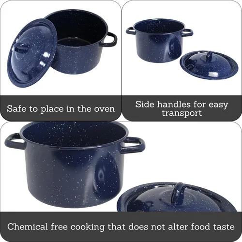 Vista 2 de IMUSA Olla esmaltada moteada azul de 6 cuartos con tapa, utensilios de cocina tradicionales mexicanos esmaltados para cocina diaria y uso