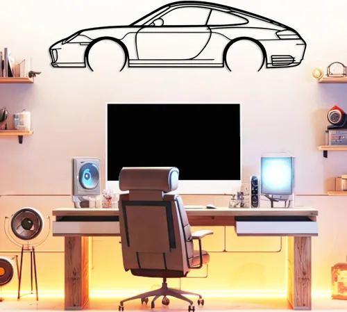 Vista 11 de DecoSoul Arte de Pared de Metal con Silueta de Coche 911, Coche Deportivo, Decoración de Línea de Silueta Automotriz, Cueva de Hombre, Regalo