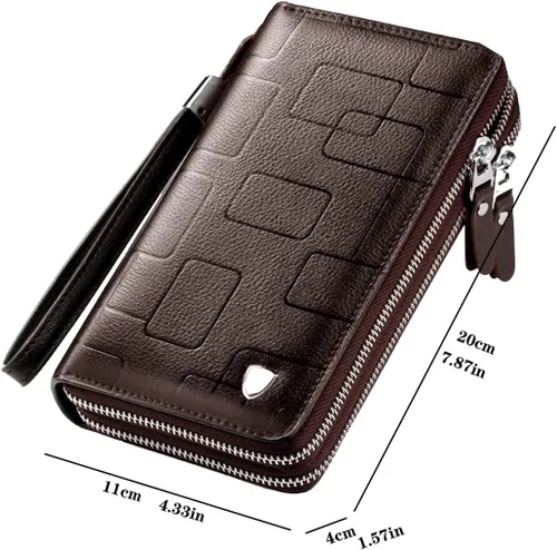 Vista 4 de KPYWZER Bolso de mano de cuero para hombre, cartera para muñeca, bolsa de muñeca