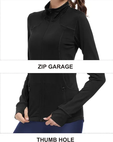 Vista 5 de COZZYON Womens Athletic Full Zip Lightweight Yoga Workout Track Sports Zip Up Jacket with Thumb Holes