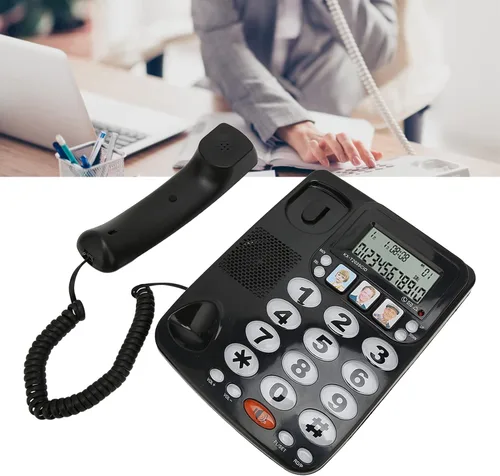 Vista 2 de Teléfono grande para personas mayores, teléfono con cable con identificación de llamadas, tono de llamada ajustable, accesos directos de memoria