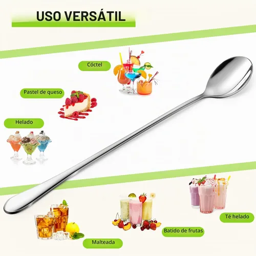 Vista 3 de Rainspire Cucharas de café de 9 pulgadas de largo para barra de café, agitadores de café, cuchara de helado, cucharas de té, cuchara larga de acero