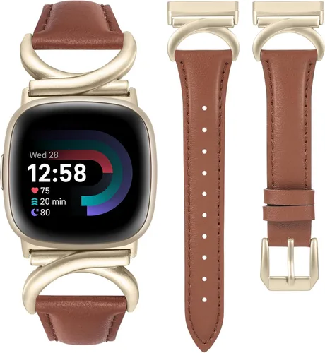 Vista 16 de Correas de cuero compatibles con Fitbit Versa 4/Versa 3/Fitbit Sense 2/Sense Band para mujer, correa de cuero delgada y elegante de diseño de alta