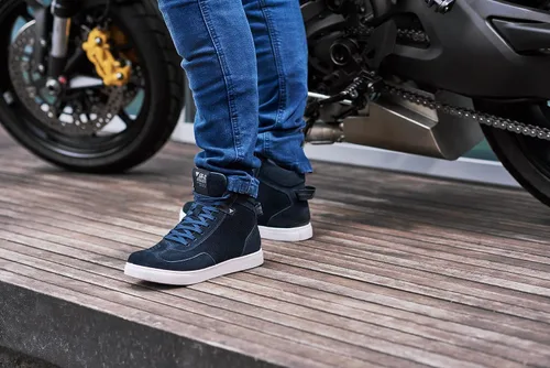 Vista 7 de SHIMA SX-2 EVO - Zapatos de motocicleta para hombre, transpirables, de cuero reforzado, zapatos para la calle con soporte para el tobillo, suela Azul