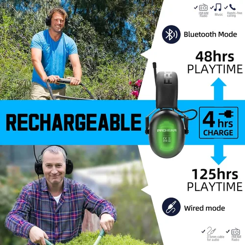 Vista 3 de PROHEAR 033 2.0 Auriculares Bluetooth de Protección Auditiva con Radio AM/FM - Orejeras de Reducción de Ruido 31 SNR, Batería Recargable de 50