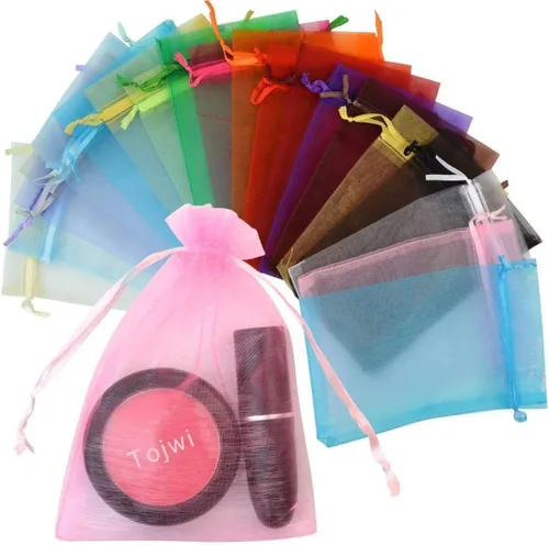Vista 4 de Tojwi 50 bolsas de organza de 3.54 x 4.33 pulgadas (3.5 x 4.3 in) de satén con cordón de organza, bolsa de regalo para boda, fiesta, bolsa