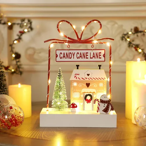 Vista 6 de Decoración de Mesa de Navidad, Decoraciones Iluminadas de Madera, Decoraciones de Mesa de Navidad Operadas a Batería para Interiores