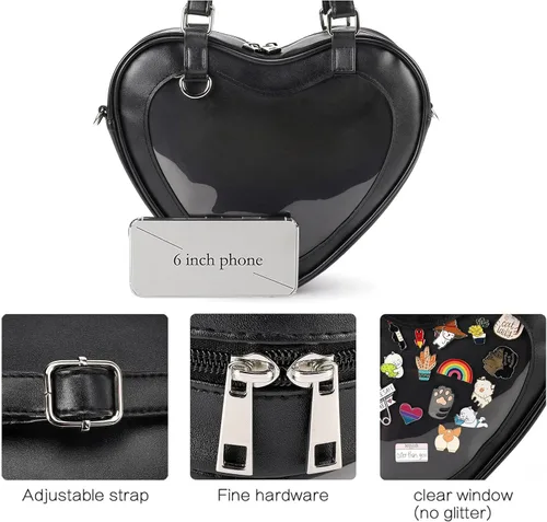 Vista 7 de STEAMEDBUN Ita Bag Bolso cruzado en forma de corazón para exhibición de pines de anime