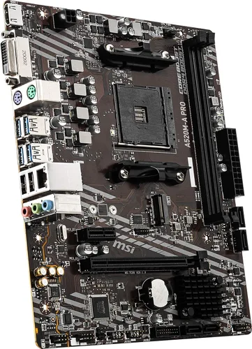 Vista 7 de MSI A520M-A PRO Placa base para gaming (AMD Ryzen 5000, AM4, DDR4, PCIe 3.0, SATA 6Gb/s, M.2, USB 3.2 Gen 1, DVI/HDMI, Micro-ATX)
