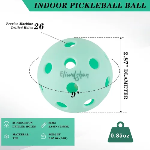 Vista 2 de Pelotas de pickleball para interiores, resistentes a las grietas, 26 agujeros, paquete de 6, paquete de 12 unidades, fabricadas según los estándares