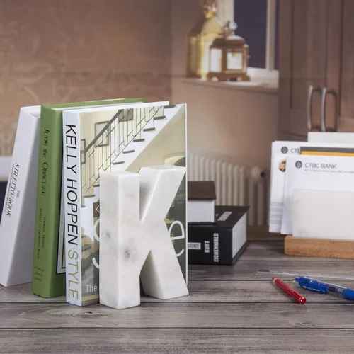 Vista 8 de Creative Home Sujetalibros de piedra de mármol natural letra K, peso de papel, organizador de estante de oficina, pieza decorativa, 4 pulgadas