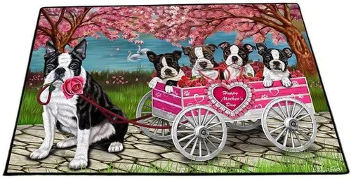 Vista 13 de Doggie of the Day Boston Terrier Dogs Floor Mat - 4th of July Independence Day - Best Dog Doormat - Protector Decor - Unique Portrait Art - Premium