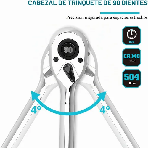 Vista 7 de DURATECH Trinquete extensible de 1/2 pulgada, llave de trinquete de liberación rápida de 90 dientes Socket Wrench with Cushion Handle &