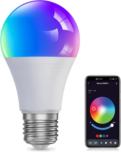 Vista 9 de Bombilla de luz que cambia de color con control remoto, 9 W, A19, E27, blanco cálido, 2700 K, 500 lúmenes, bombilla LED regulable, función