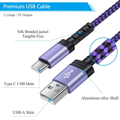 Vista 3 de Cable de carga C tipo USB C, cable Android de 6 pies, paquete de 2 para Samsung Galaxy A13 A14 A54 A53 A01 A12 S22 S21 S20 S23 A11 A22 A52 A53 A32
