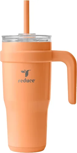 Vista 31 de REDUCE Vaso de acero inoxidable de 24 onzas con asa, con aislamiento al vacío de doble pared, tapa a prueba de sudor y popote reutilizable, mantiene