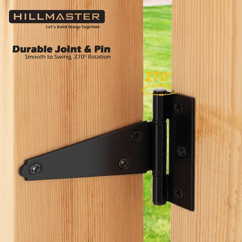 Vista 2 de Hillmaster Bisagras de puerta de cobertizo resistentes con correa en T de 4 pulgadas, bisagra en T negra para cercas de madera, persiana, ventana