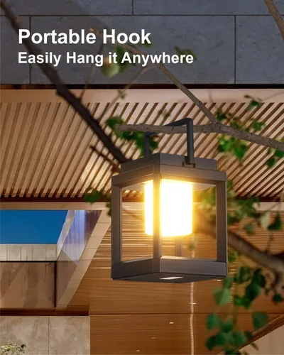 Vista 6 de DAKAFUL Lámpara de mesa para exteriores, lámparas LED para mesita de noche, faroles solares colgantes al aire libre para patio, impermeable, lámpara