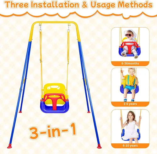 Vista 3 de Columpio 3 en 1 para niños pequeños, columpio plegable para interiores y exteriores para bebé, columpios multifuncionales para niños de 6 meses