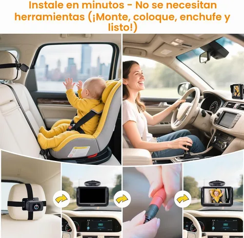 Vista 4 de Cámara de coche Rohent para bebé USB: fácil de instalar, Plug and Play, visión nocturna cristalina, amplio ángulo de visión para la seguridad