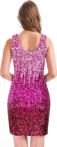 Vista 2 de MANER Vestido ajustado para mujer, degradado, de lentejuelas y purpurina, con cuello en V, sin mangas, para fiestas y el club