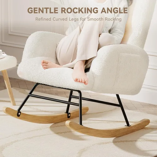 Vista 6 de LUCKLIFE Mecedora para guardería, silla mecedora tapizada de peluche con respaldo alto, silla de lectura, sillas mecedoras modernas con bolsillos