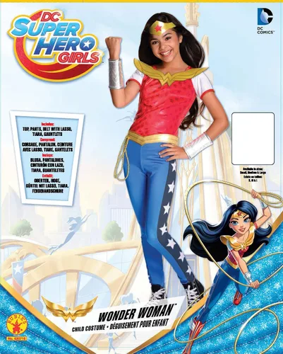 Vista 2 de Disfraz Rubie's de súper héroe para niñas, disfraz de lujo de la Mujer Maravilla, L, Rojo