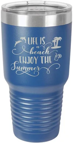 Vista 12 de La vida es una playa que disfruta el verano grabado de 30 oz vaso de acero con recubrimiento de polvo grabado láser taza de viaje de camello polar