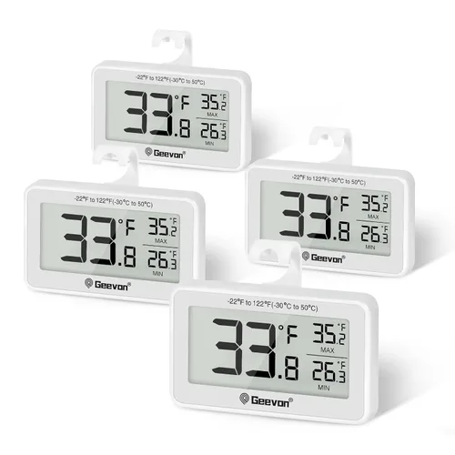Vista 10 de Geevon Refrigerator Thermometer Digital Fridge Thermometer IP65 Waterproof with Large LCD Display,Max/Min Record Function,Magnetic Back,for